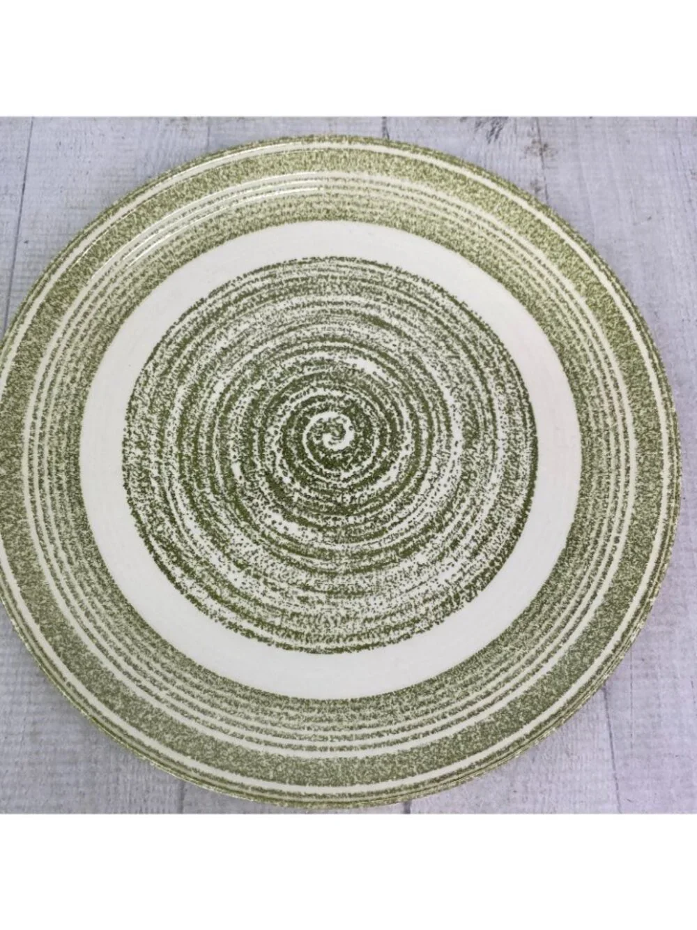 Vintage Max Schonfeld EL VERDE Green Swirl Spiral Ironstone Dinner Plates Set 5